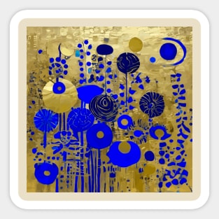 Blue and Gold Abstract Flowers Sticker